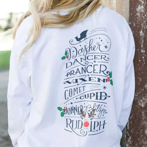 'Reindeer Names' Front & Back Sweatshirt T-Shirts, Hoodie | RetroVerseTees.com