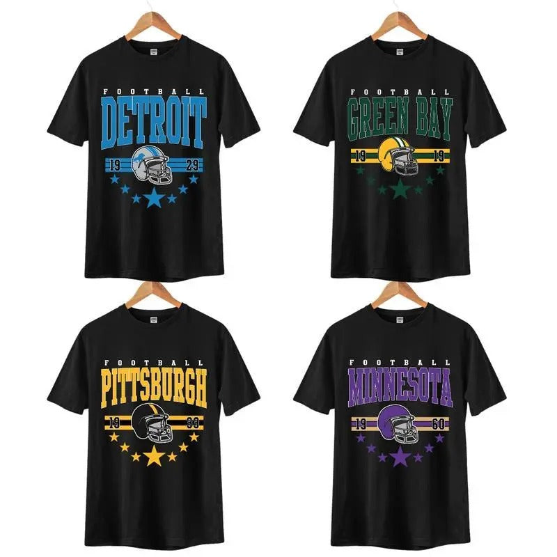 Retro 1960s Black All Team Football T-Shirt