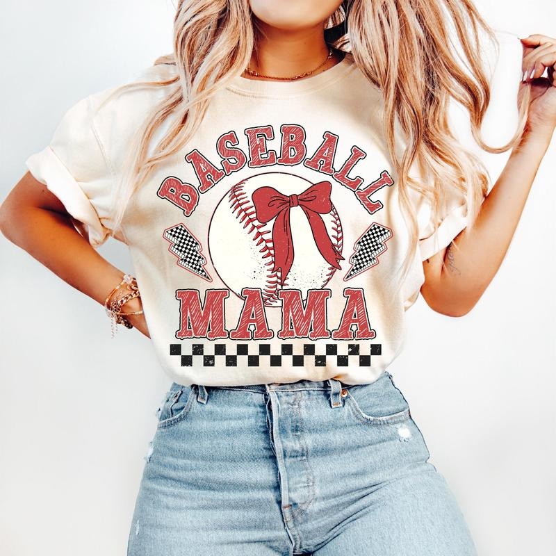 Retro Checkered Baseball Mama Coquette T-Shirt, Game Day Baseball T-Shirt, Baseball Mom T-Shirt, Baseball Coquette Shirt...