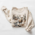 Retro Deer Wilderness Scene Sweatshirt, Nineties Vintage Buck And Doe Deer Outfit, Boho Unisex Crewneck Sweatshirt Tops...