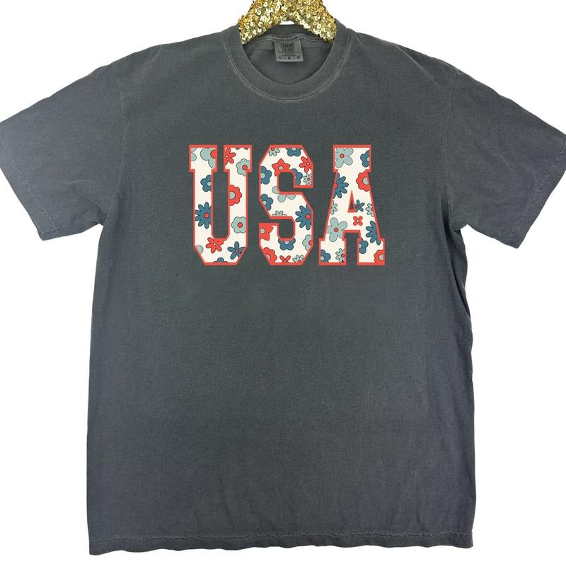 Retro Floral USA Comfort Colors T-Shirt 'NLB' Hoodie, Sweatshirt | RetroVerseTees.com