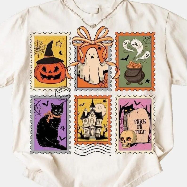 Retro Halloween Cat Ghost Tshirt, Girly Halloween Tee, Fall, Spooky Season Shirt, Pumpkin Halloween, Spooky Mama T-Shirt...