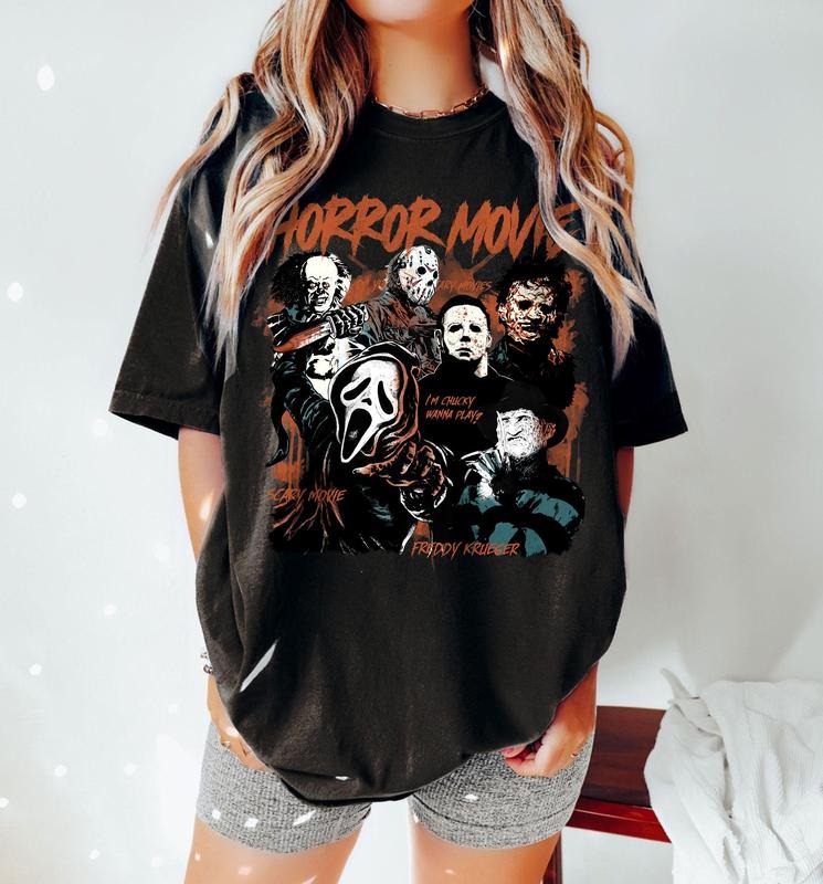 Retro Horror Characters Halloween, Vintage Michael Myers Ghostface Halloween Shirt Retro Y2K Scary Horror Movie Halloween...