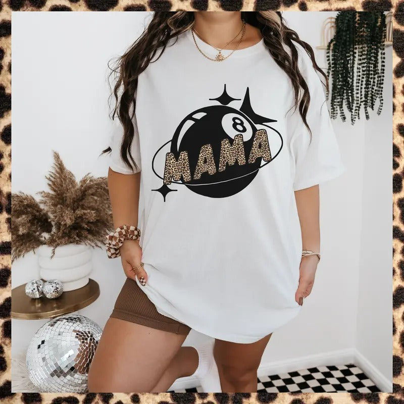 Retro Leopard Mama T Shirts, Trendy Women's Letter Print Short Sleeve Tee, Oversized Summer Tee for Moms, Mothersday Gift...
