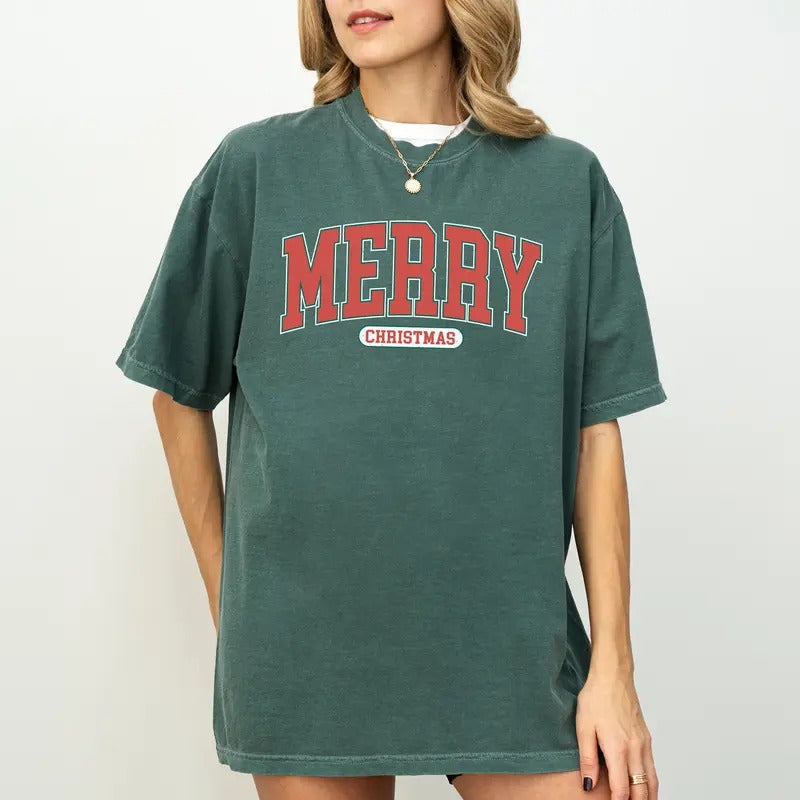 Retro Merry Christmas Comfort Colors Shirt, Vintage Merry Christmas Varsity Unhinged Tees, Christmas Vibes Tee, Holiday...