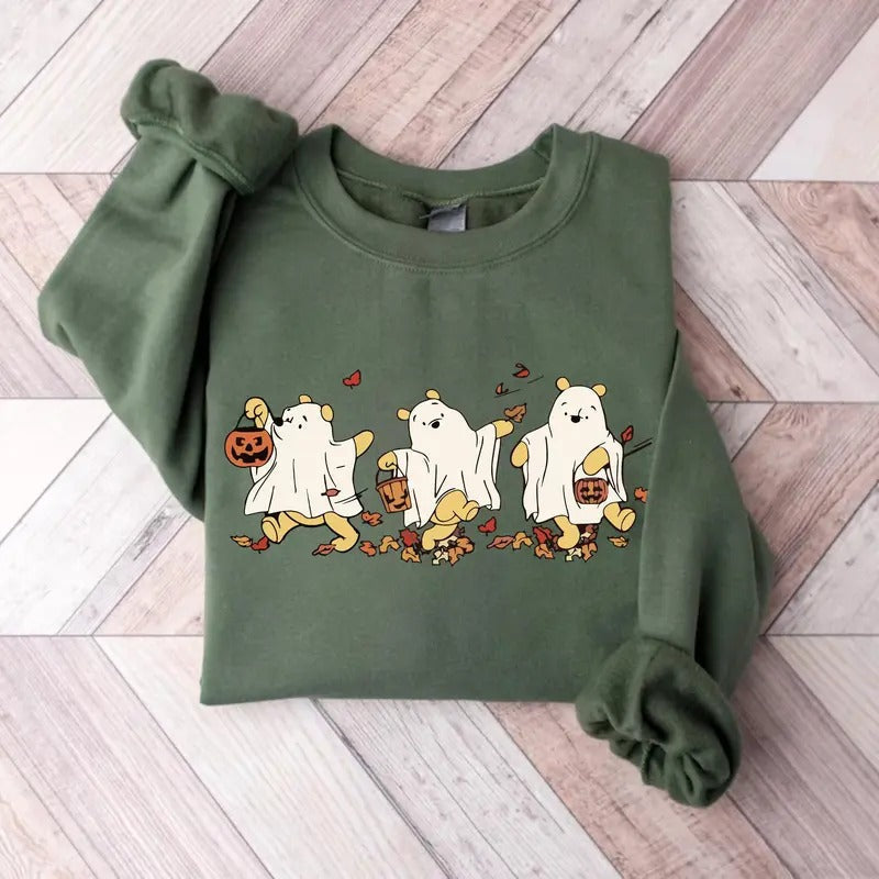 Retro Pooh Ghost Halloween Sweatshirt, Cute Halloween Sweatshirt, Spooky Season Sweater, Cute Fall Sweatshirt, Gift for...