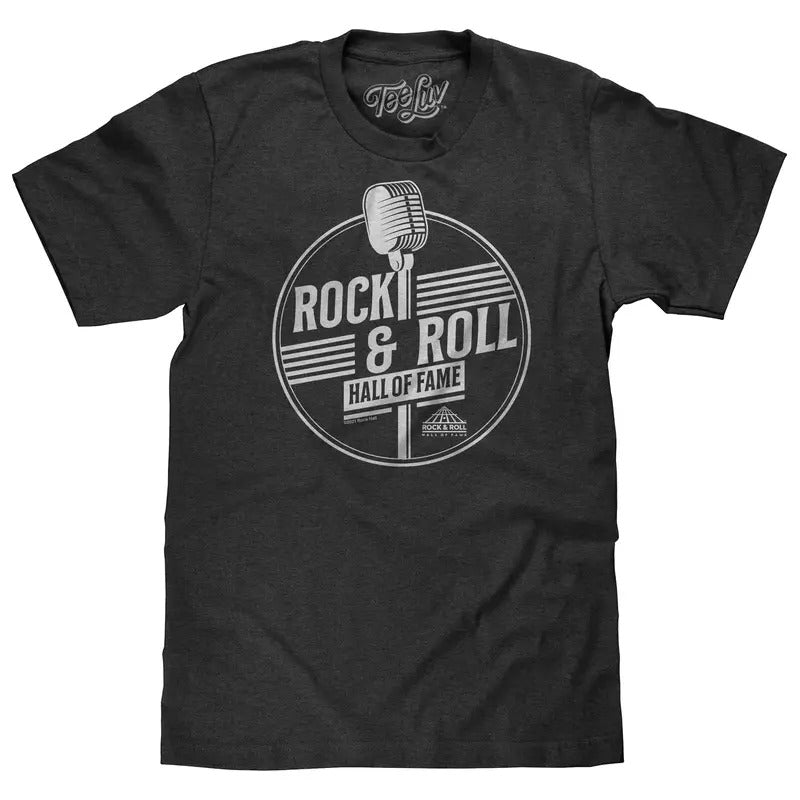 Rock and Roll Hall of Fame Retro Microphone T-Shirt - Charcoal Gray Heather Hoodie, Sweatshirt | RetroVerseTees.com