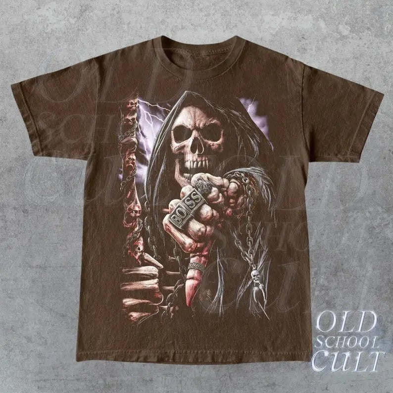 Rocker Skull Vintage Graphic T-Shirt, Retro Rock Tee, 90s Biker Shirt, Vintage Oversize Washed Shirt, Skeleton Lover,...
