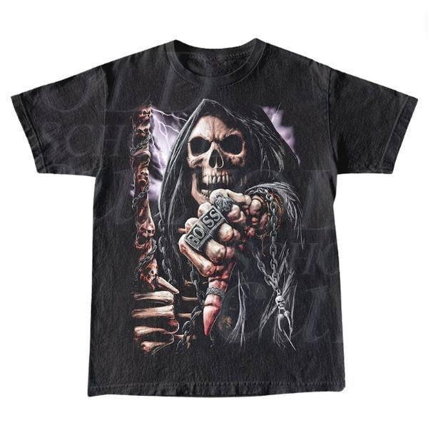 Rocker Skull Vintage Graphic T-Shirt, Retro Rock Tee, 90s Biker Shirt, Vintage Shirt, Skeleton Lover, Horror Shirt,...