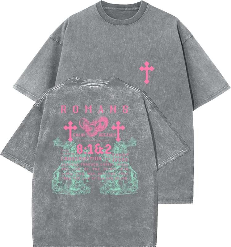 Romans Unisex Washed T-Shirt, Christian Tshirts, Vintage 90s Graphic Tee, Gift Top Womenswear Cotton Mineral Color...