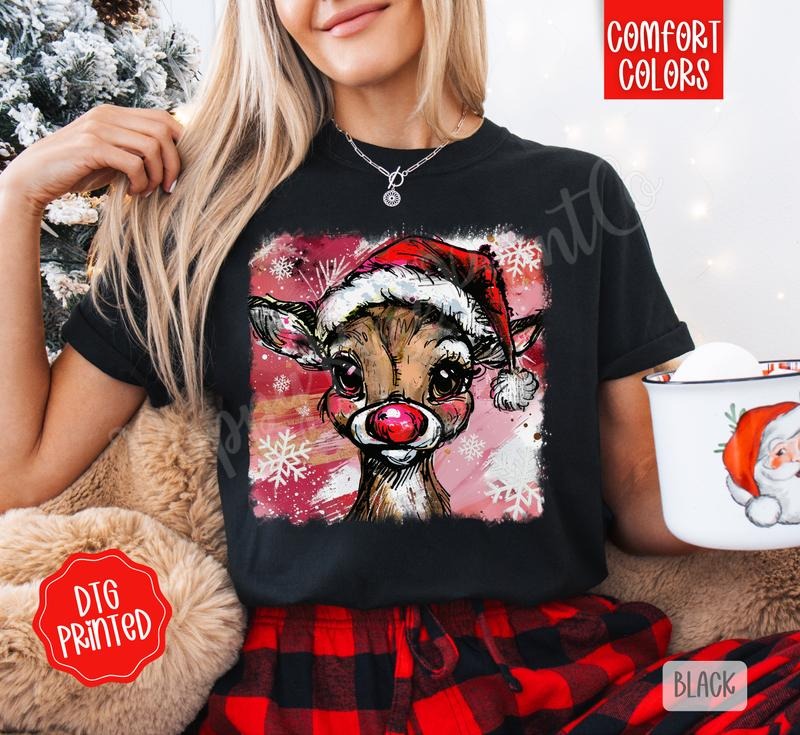 Rudolph Comfort Colors, Trendy Women's Christmas Tshirt Hoodie, Sweatshirt | RetroVerseTees.com
