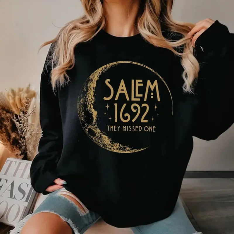 SALEM 1692 Retro Halloween Sweatshirt, SALEM they missed one crewneck sweatshirt Womenswear Check T-Shirts, Hoodie