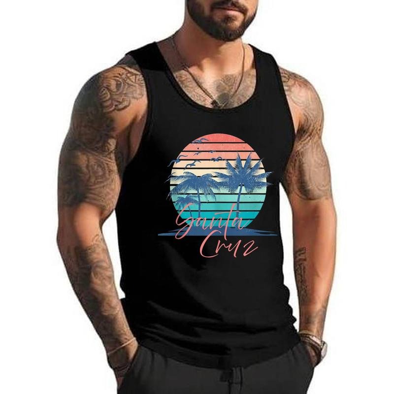 Santa Cruz Vintage Summer Vibes Beach Sunset Retro Palm Tree Unisex Tank Top, Cotton, Size S-3XL T-Shirts, Hoodie, Sweatshirt