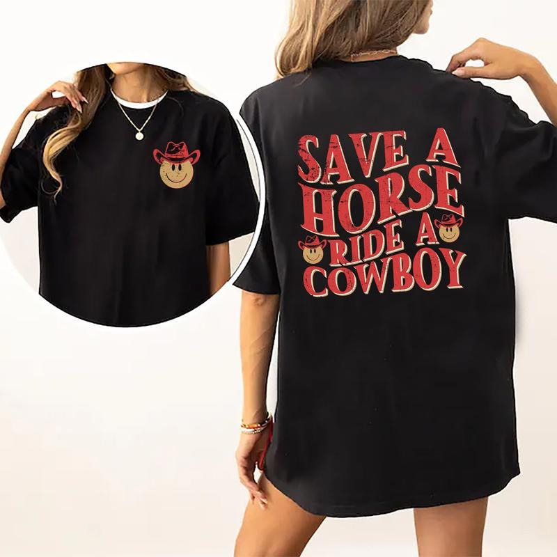 Save A Horse Ride A Cowboy Shirt, Adult Humor Country Girl Vintage Tee, Funny Cowgirl T-shirt, Western Wifey Unhinged...