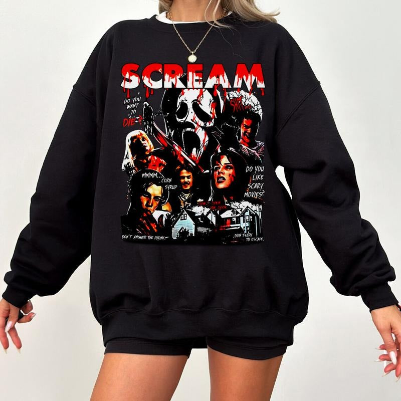 Scream Vintage Halloween Shirts, Ghostface Shirts, Horror Movie Tee, Spooky Season Shirts, Womenswear Casual Hoodie &...