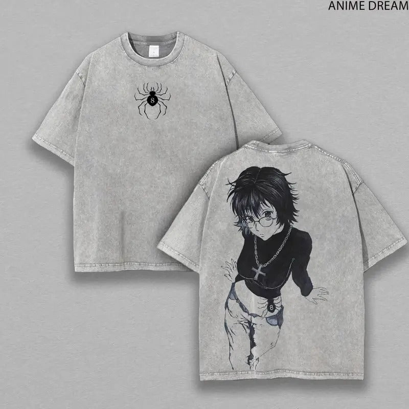 Shizuku Hunter Big red N streaming Hunter, Phantom Troupe Anime Double Printed Vintage Washed Tee Unisex Oversize...