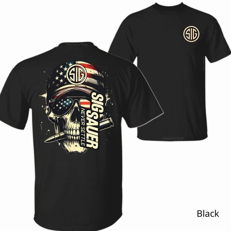 Sig Sauer Shirt  Skull  Bullet Design USA Flag Shirt Sweatshirt Hoodie, All Seasons Outfit | RetroVerseTees.com