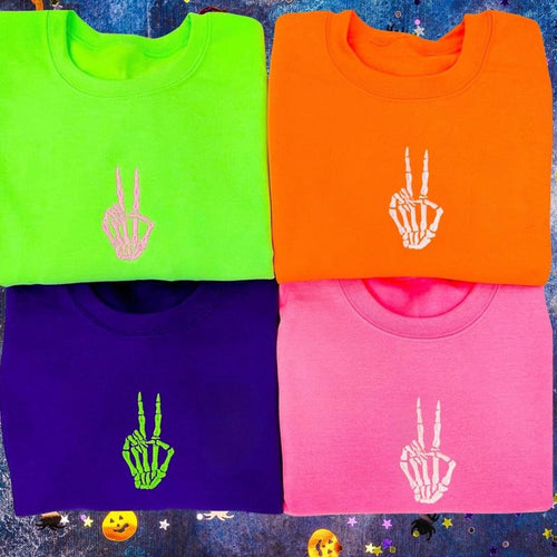 'Skeleton Peace Sign' Embroidered Sweatshirt T-Shirts, Hoodie | RetroVerseTees.com