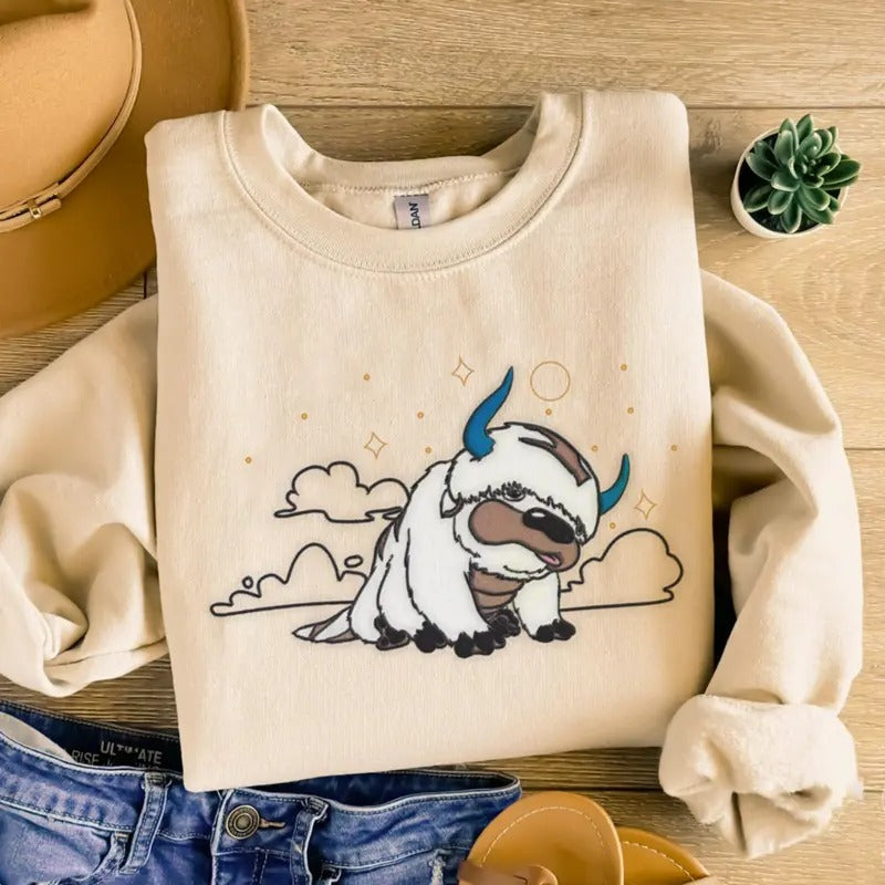 Sky Bison Embroidery Sweatshirt, Yip Yip Embroidery, Avatar Embroidered Sweatshirt, Embroidered Anime Shirt, Yip Yip...