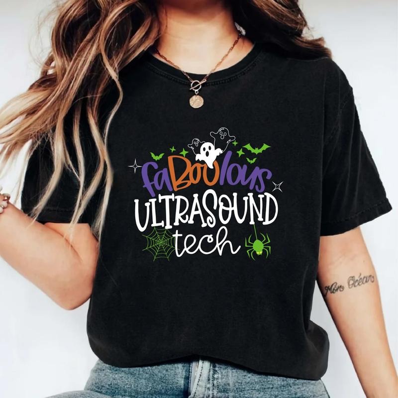 Sonographer Halloween T-Shirt, Spooky Ghost Ultrasound Tech Shirt, Unisex Matching Sonography Student Hoodie, Sweatshirt
