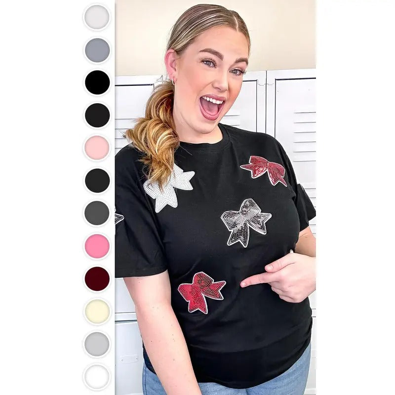 Sparkle Sequin Bow Graphic T-Shirt Hoodie, Sweatshirt | RetroVerseTees.com