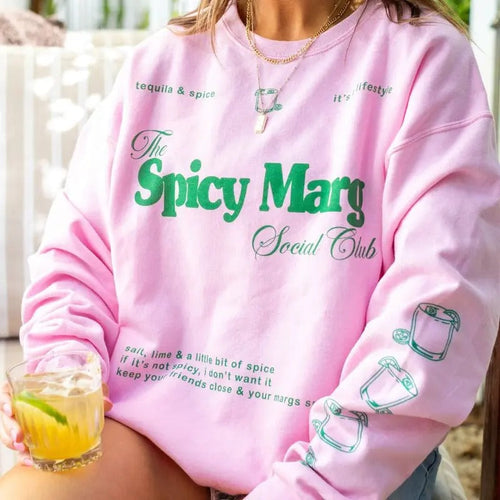 'Spicy Marg Social Club' Crewneck Sweatshirt T-Shirts, Hoodie | RetroVerseTees.com
