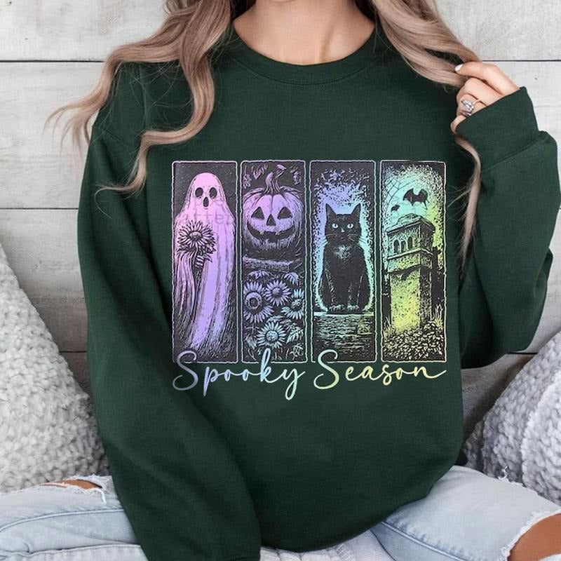 Spooky Season Vintage Halloween Horror Night Sweatshirt, Trendy Spooky Season Shirt, Retro Horror Movie Tee, Halloween...