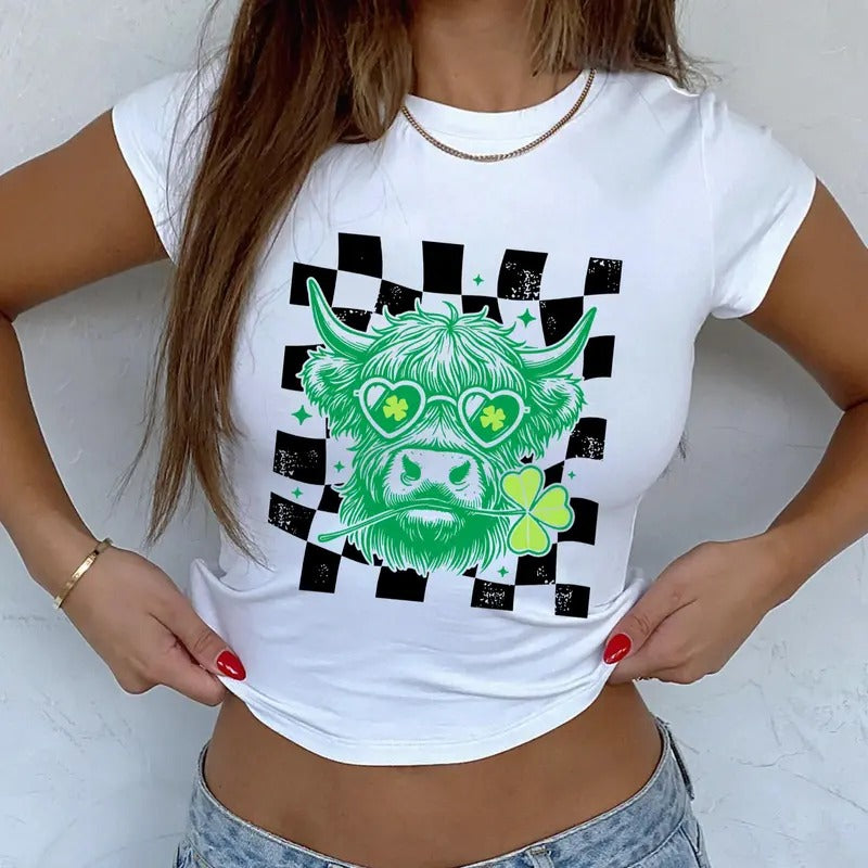 St.Patricks Day Highland Cow Baby Tee, Checkered Trendy St. Patrick_s, Retro St Patricks Baby Tee, Western St Patrick_s...