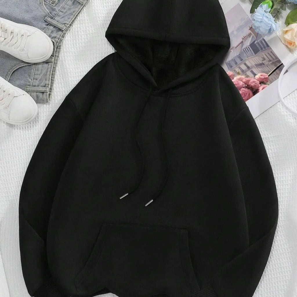 Women's Plain/Star Print Drop Shoulder Hoodie, Fashion Casual Drawstring Pocket Hooded Sweatshirt for Daily Holiday...