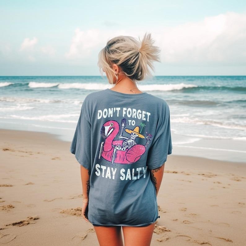 Stay Salty Tee, Salty Skeleton T-shirt, Summer T-shirt, Beach Tee, Salty T-shirt, Funny Skeleton Beach Tee, Size up for...