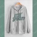 Stay Spooky Trendy Halloween Zip Up Hoodie, Unisex with Two Color Options, Grey Halloween Hoodie, Oversize Zombie...