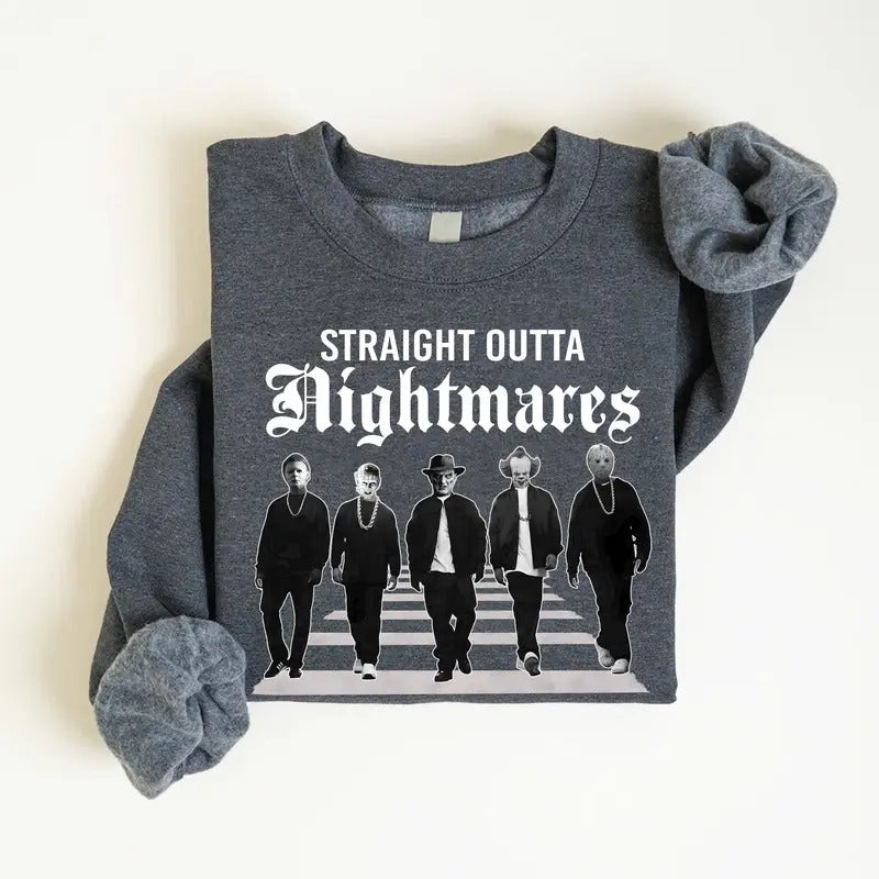 Straight Outta Nightmares Sweatshirt, Horror Movie Characters Sweatshirt, Horror Movie Killers Sweatshirt, Friends Horror...