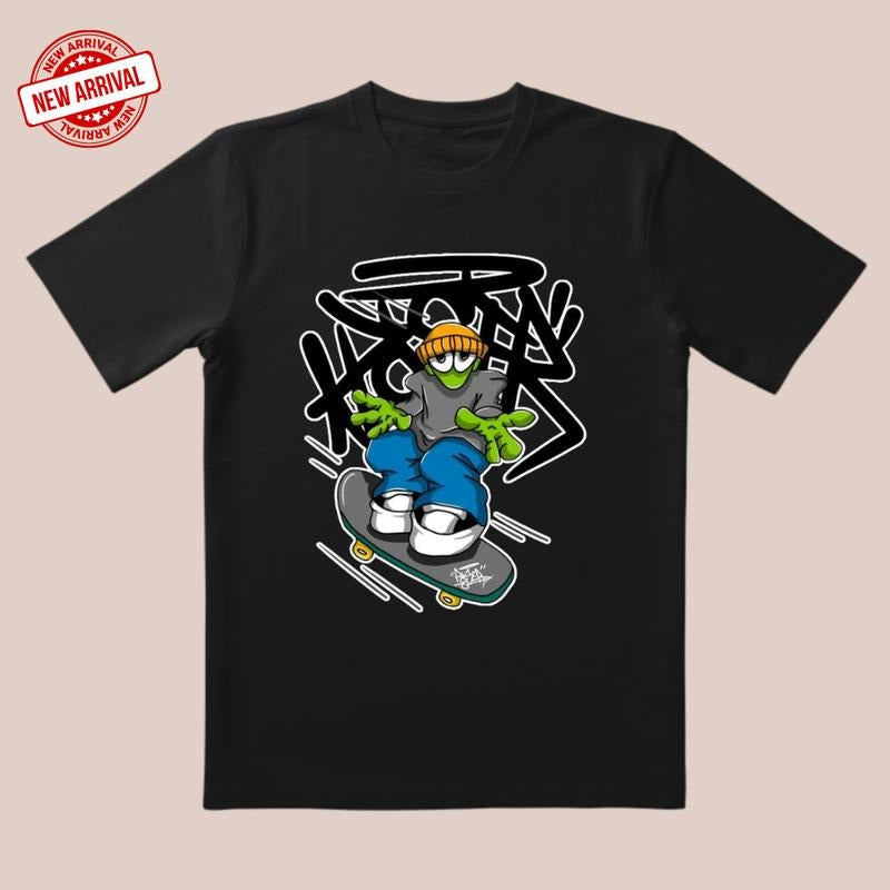 Street Trend! 'Skateboarder Boy' Tea | Orange Hat & Green Hands + Graffiti Backdrop | Trendy All-Day Style for Youth...