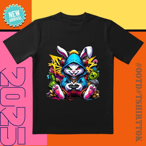'Burst Bunny' 3D Ear Tee | Gaming Controller Graphic | Gaming Hub/Date Night/Streetwear Must-Have Hoodie, Sweatshirt