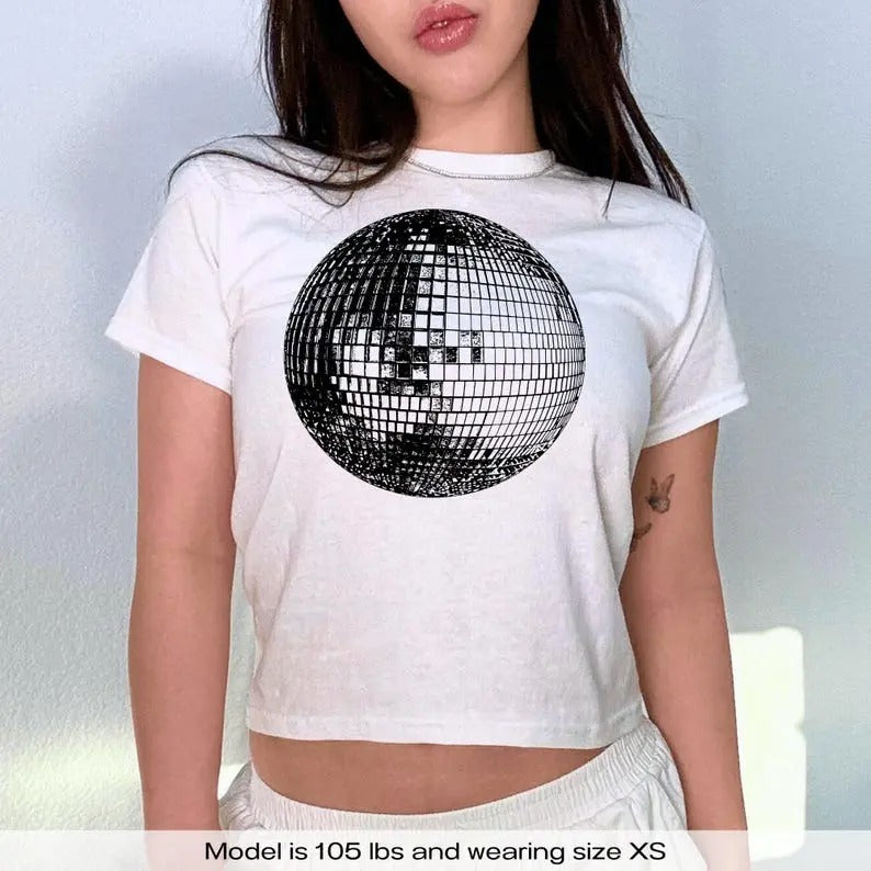 Studio 54 Retro Disco Ball, Y2k Baby Tee, Trendy Baby Tee Collar Fit Hoodie, Sweatshirt | RetroVerseTees.com