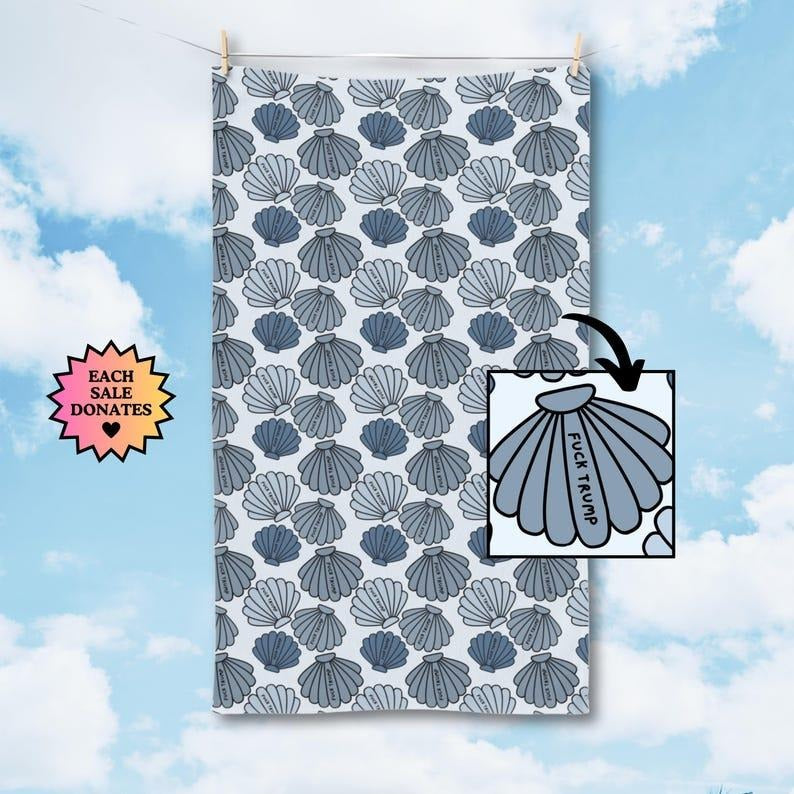 Subtle F*ck Trump Coastal Shell Hand Towel, FDT Political Home Decor, Nautical Kitchen Towel, Liberal Hostess Gift, Ocean...