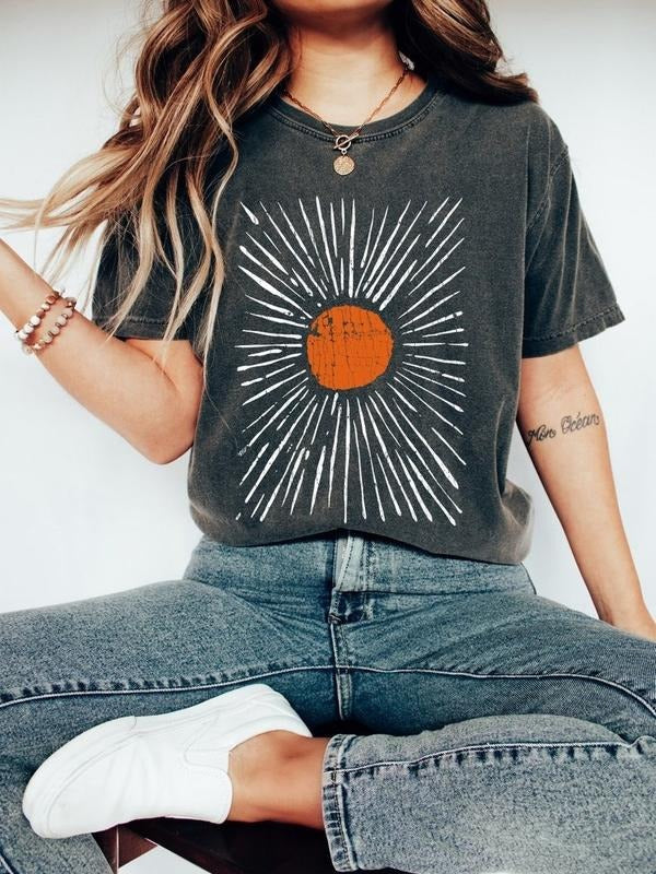 Sunburst Vintage Garment Dyed, Boho, Oversized, Vintage Tshirt, Spring Clothing Hoodie, Sweatshirt | RetroVerseTees.com