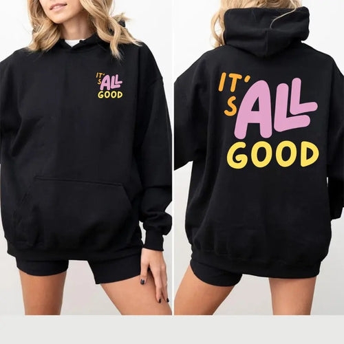 It's All Good, Colorful, Retro Hoodie/T-shirt, Women's Crewneck, Crewneck Casual Graphic Womenswear Sweatshirt