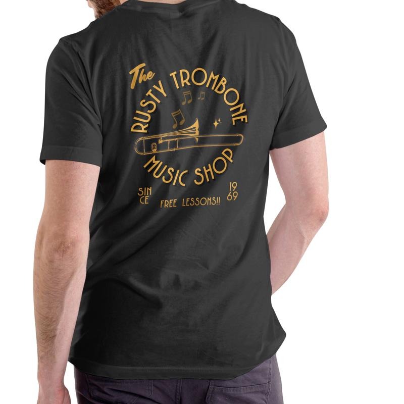 THE RUSTY TROMBONE MUSIC SHOP T Shirt, funny, Unisex, Cotton Menswear Soft Hoodie, Sweatshirt | RetroVerseTees.com