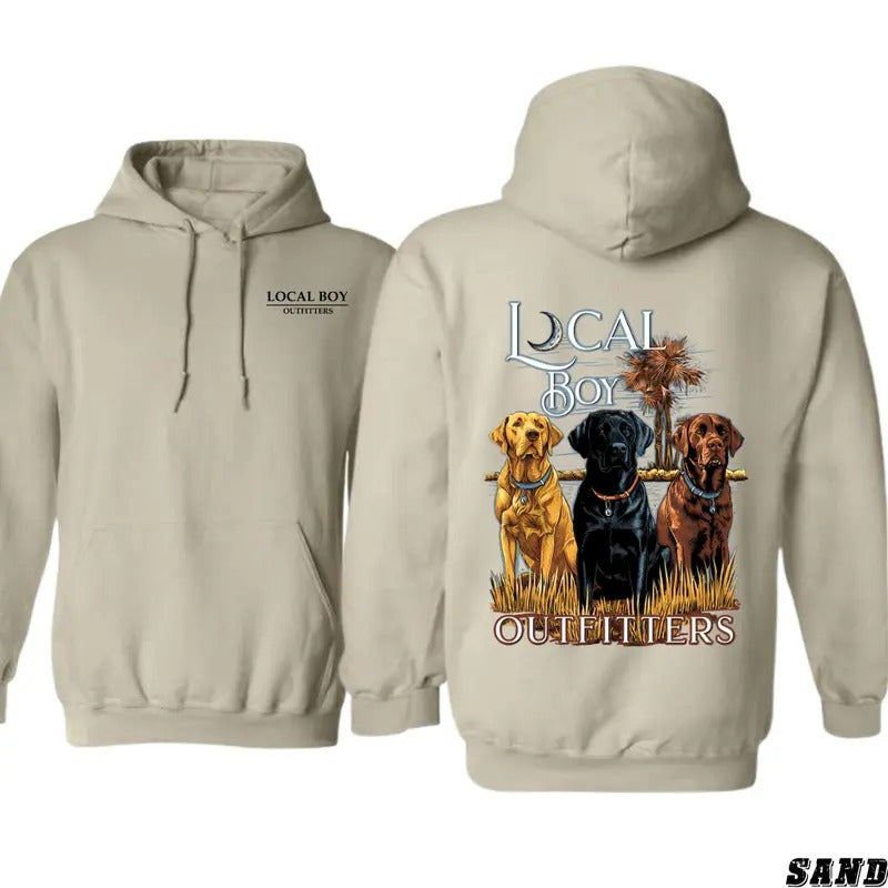 TTP Local Boy Outfitters Hoodie - Bold Labrador Trio Graphic, Tailored for Southern Hunters and Dog Enthusiasts, Unisex...
