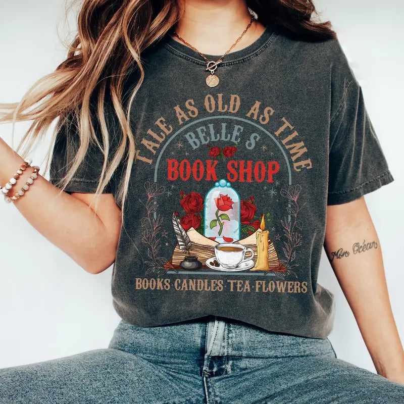 Tale As Old As Time Belle's Book Shop Shirt, Vintage Beauty And The Beast Shirt, Belle Princess Book Coffee Shirt Gift...