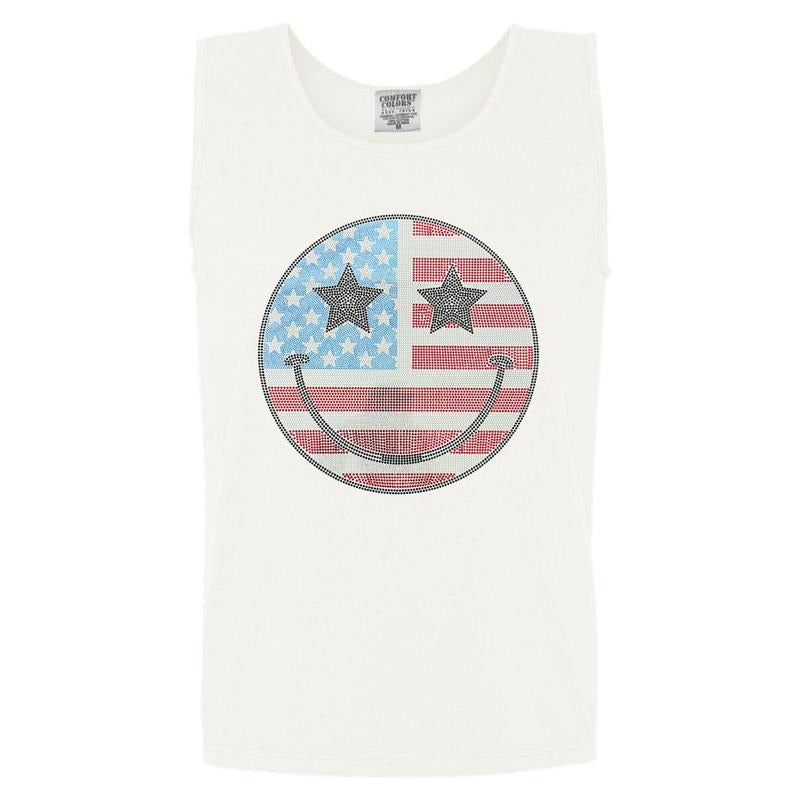 Tank Top - American SPANGLED Happy Face Comfort Colors Tank Top T-Shirts, Hoodie, Sweatshirt | RetroVerseTees.com