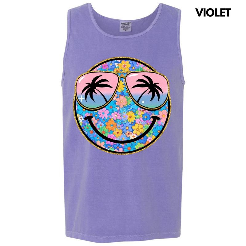 Tank Top - Keep It Cute Floral Happy Face Comfort Colors Tank Top 'NLB' T-Shirts, Hoodie, Sweatshirt | RetroVerseTees.com