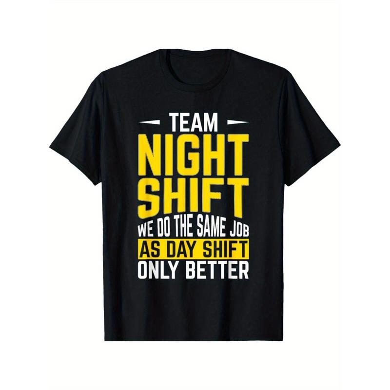 Team Night Shift Graphic T-Shirt, 100% Cotton, Casual Crew Neck, Slight Stretch, Geometric Pattern, for Night Shift...