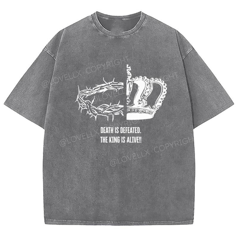 The King Is Alive Unixes Washed T-Shirt, Christian Tshirts, Christian Jesus shirts, Vintage 90s Graphic Tee Gift Cotton...