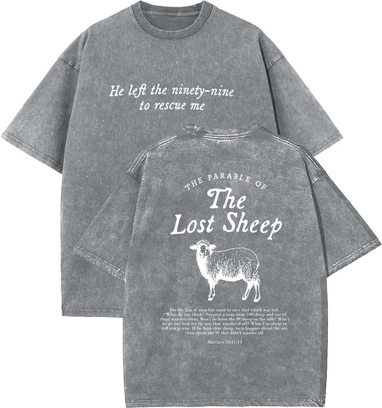 The Parable Of The Lost Sheep Unisex Washed T-Shirt, Christian t shirts, Vintage 90s Graphic Tee, Gift Top Womenswear...