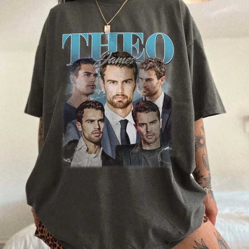 Theo James Vintage Comfort Colors T-shirt, Unisex Tops For Men- For Women, Y2K 90s Retro Movies Bootleg Tshirt, Gifts For...