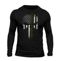 Thin Green Line Flag Skull Patriotic USA Army Men's Long Sleeve T-Shirt Casual Classic Hoodie, Sweatshirt