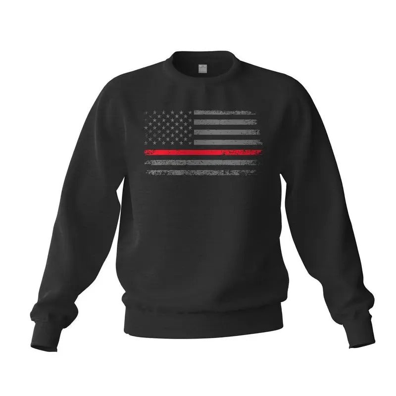 Thin Red Line Flag 2.0 Fireman Firefighter Support Sweatshirt Classic Cotton T-Shirts, Hoodie | RetroVerseTees.com
