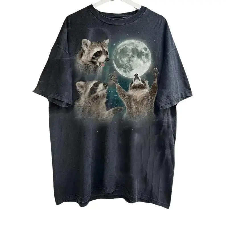 Three Raccoons Vintage Graphic Comfort Colors T-shirts, Funny Raccoon Lovers Tee, Oversized Washed Tee Lady Crewneck...